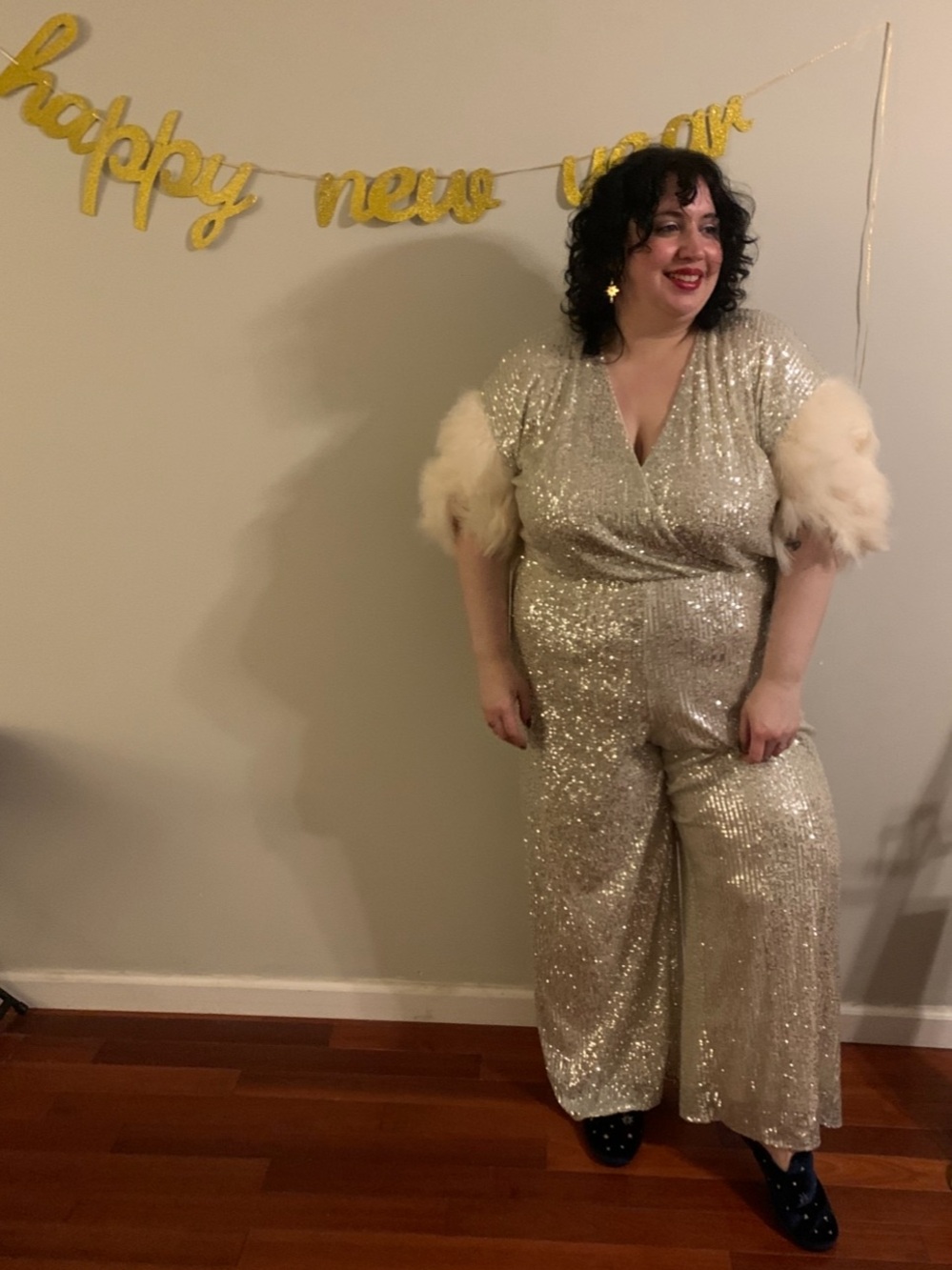 Eloquii Silver Sequin Feather-Sleeve Jumpsuit
